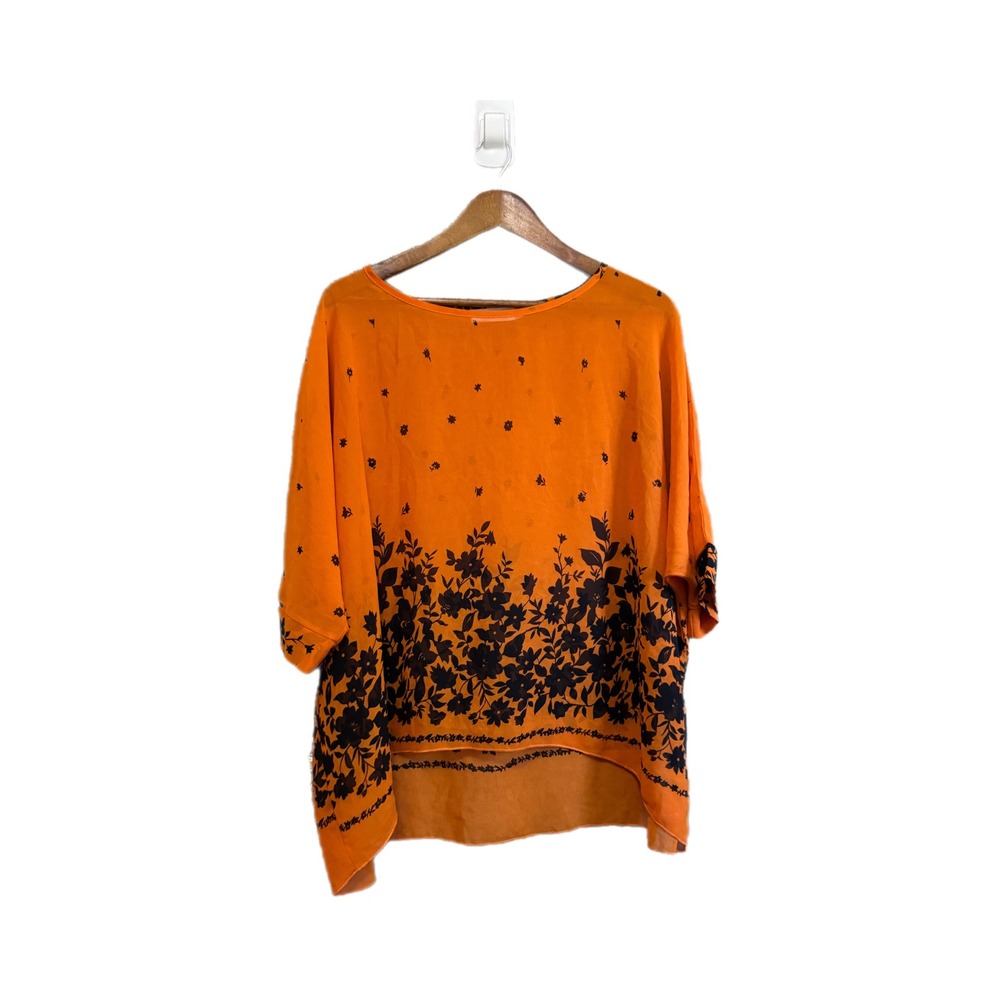 Allegra K Floral Chiffon Blouse Women Medium Orange Excellent High Low Sheer Top